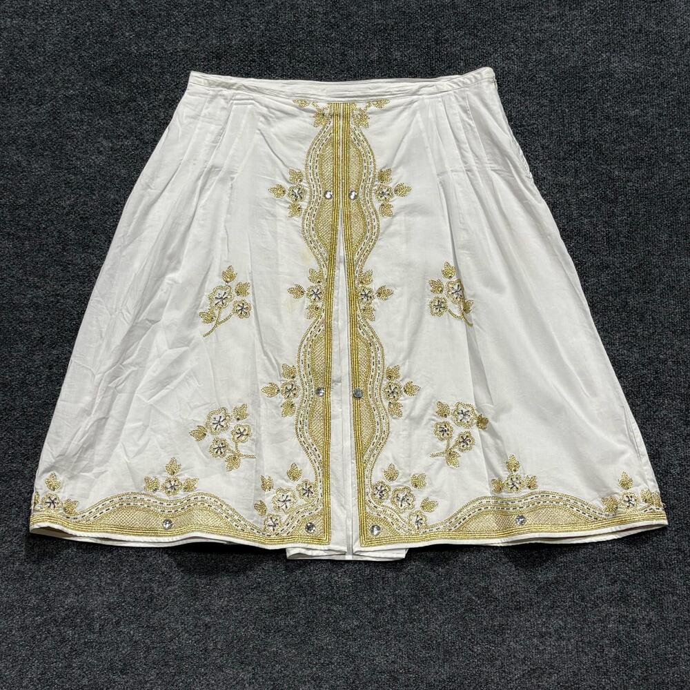 INC International Concepts Skirt Womens 12 White Beaded Embroidered A Line Lined